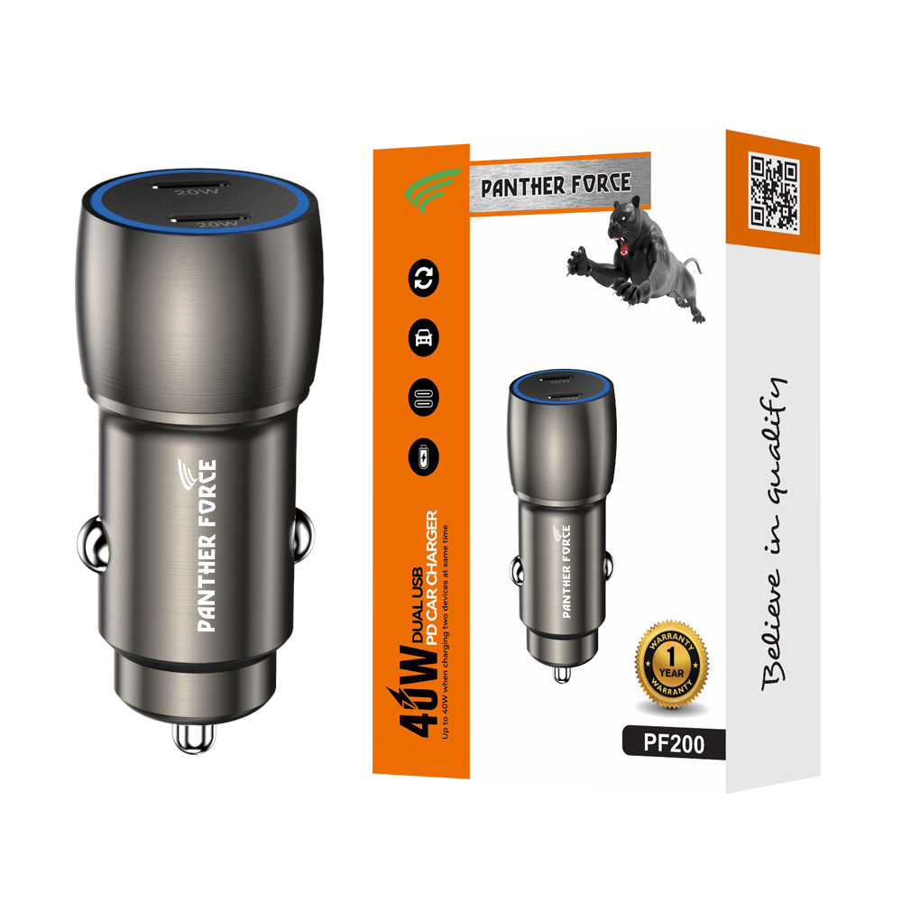 Panther Force 40W Car Charger with 2 USB-C Ports - PF200 | Fast Charging for iPhone, Samsung, Tablets | Dual USB-C Ports for Simultaneous Charging | Compact, Safe & Efficient Car Charger Panther Force 40W Car Charger with 2 USB-C Ports - PF200 | Fast Charging for iPhone, Samsung, Tablets | Dual USB-C Ports for Simultaneous Charging | Compact, Safe & Efficient Car Charger